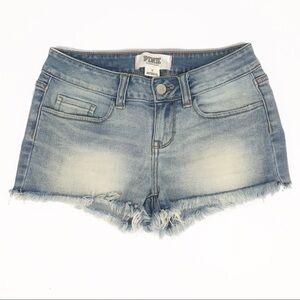 Victoria’s Secret Pink Distressed Denim Raw Hem Light Wash Short Shorts Cutoffs